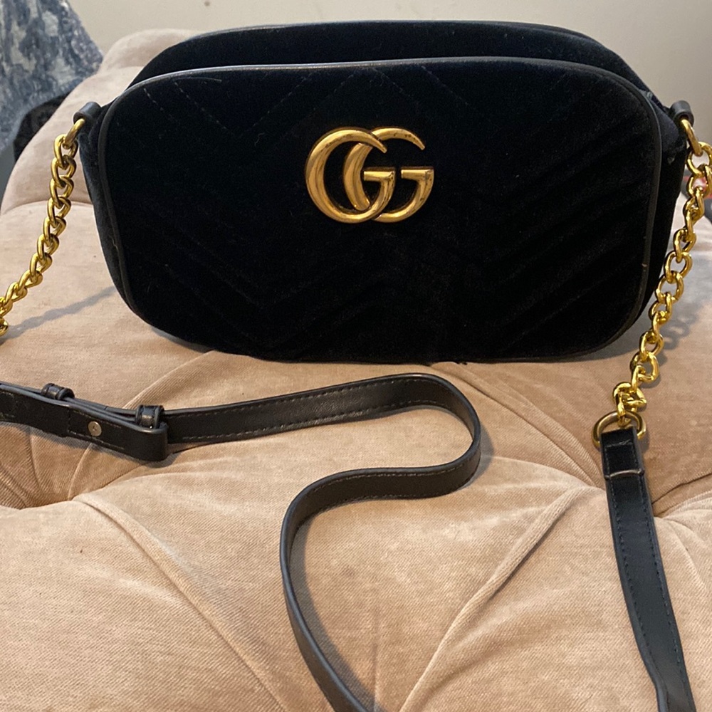 Gucci black velvet GG Marmont bag